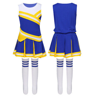 Girls Cheerleading Uniform Top with Skirt Socks Set Cheer Leader Dance Costume