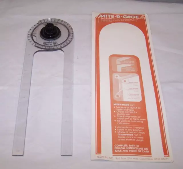 Mite R Gage Protractor Angle Nowlin Gauge - 8" BLADE - Guide Booklet