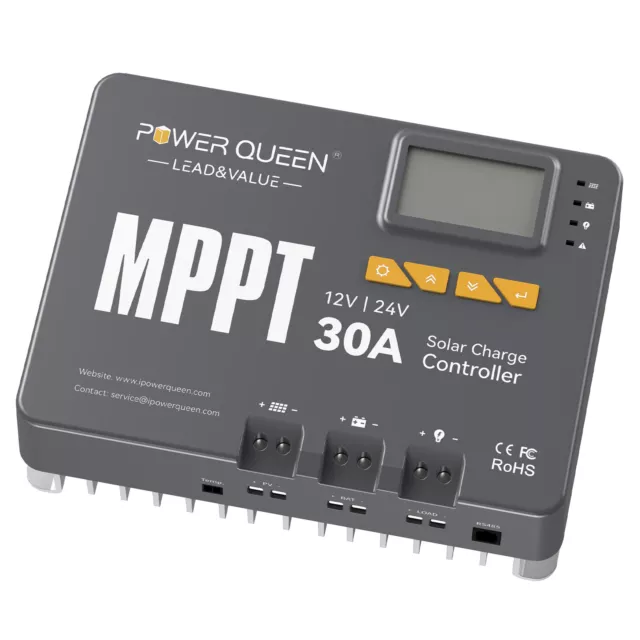 Power Queen 30A MPPT 12 / 24V Auto DC Input Solarladeregler mit eBluetooth LCD