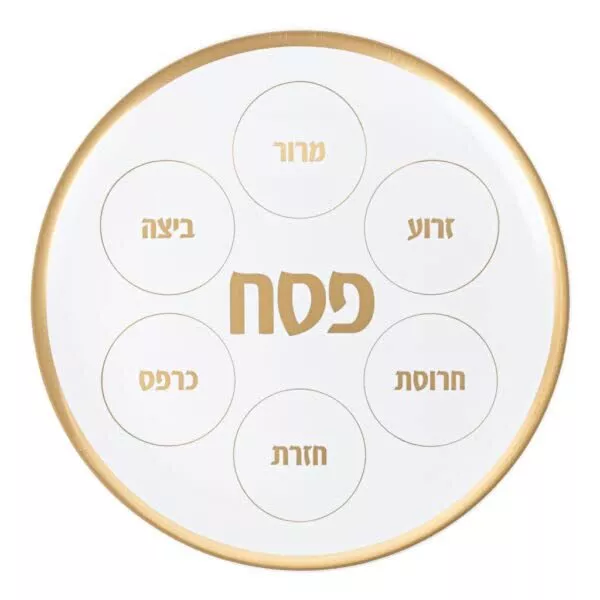 Premium Plastic Seder Plate for Passover 14" | Elegant White and Gold Design |