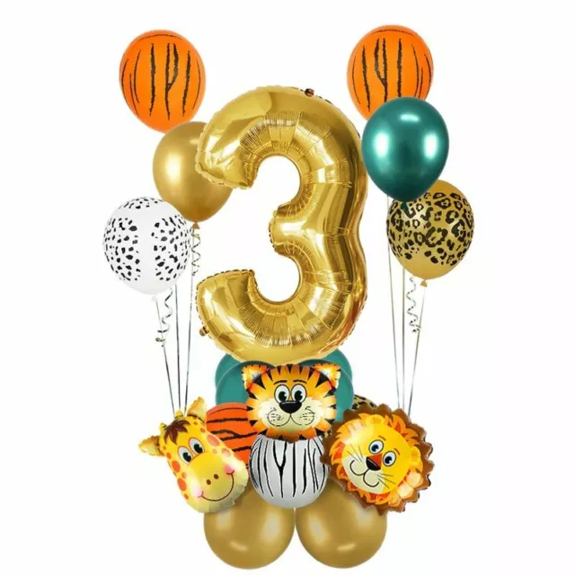 18Pcs Jungle Animal Balloons Set Metallic Number 32inch Kids Birthday Girl Boy