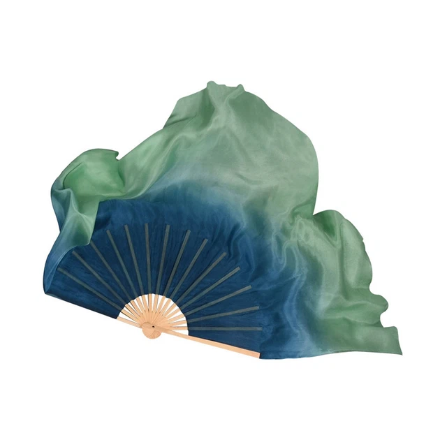 1Pair Adults Classical Dance Fan  Flowy Hand Dye Foldable Dance Fan Green W7D6