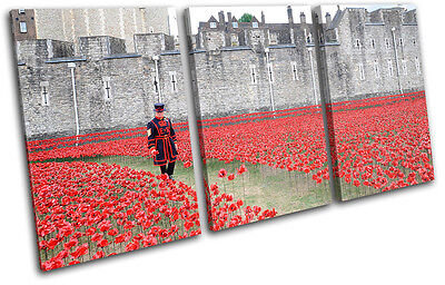 Tower of London Poppies City TREBLE CANVAS WALL ART Picture Print VA