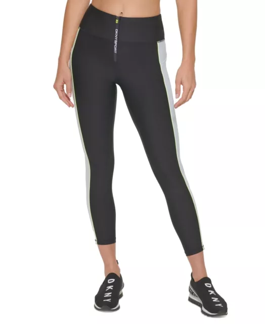 DKNY Women's Colorblocked Zip Front 7/8 Leggings Black Size Small