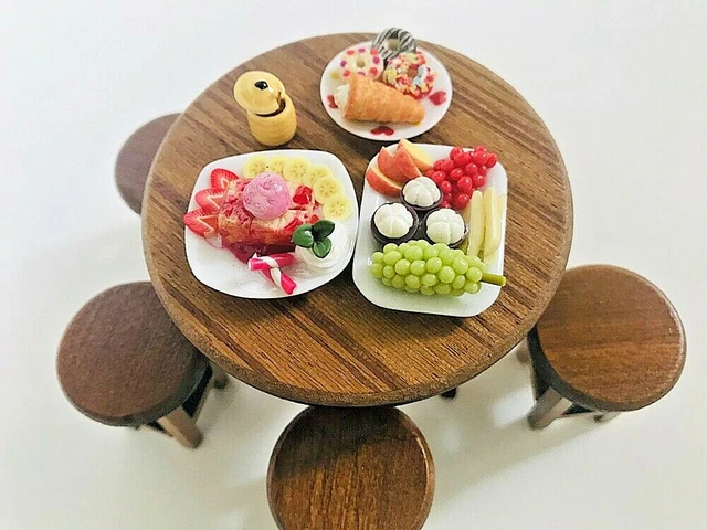 Miniature Dollhouse Mini Table wood set Mix Dessert Fruit  Deco Food Ooak