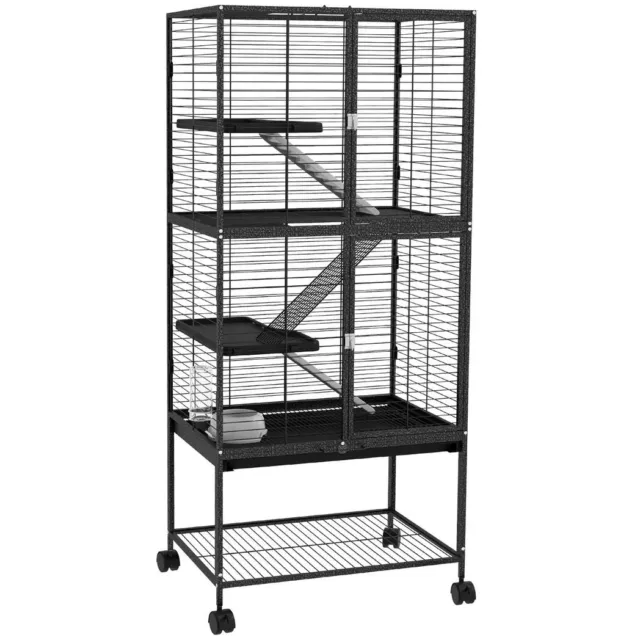 136cm Rat Cage Ferret Cage for Small Pet Animal w/ Rolling Stand & Bowl, Black