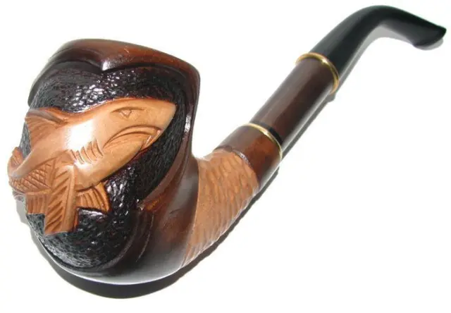 HAND CARVED Handmade Wooden Tobacco Smoking Pipe Pipes for 9 mm filter * Shark *