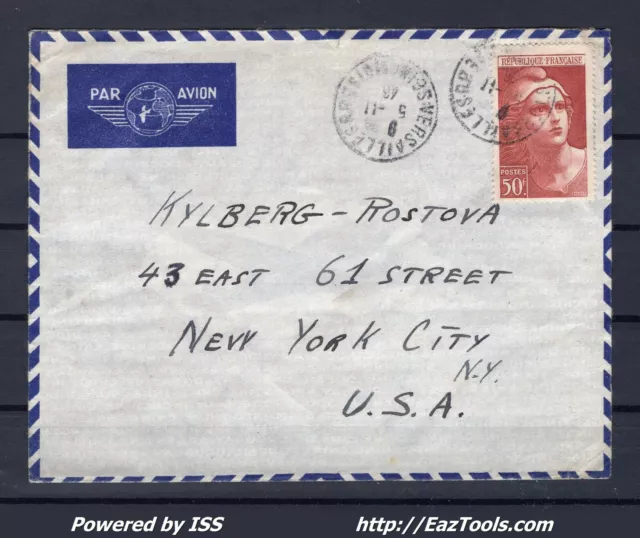 France Lettre Par Avion Pour New York Usa Avec N° 732 Seul 05/11/1946