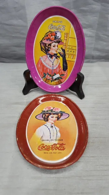 Coca Cola Tip Trays Lot of Two 1970's Trays 4-1/2 X 6 inch
