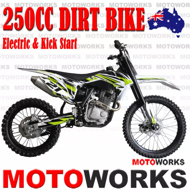 Motoworks 250CC bigfoot DIRT TRAIL PIT MOTOR 2 WHEELS PRO BIKE Electric Start gn
