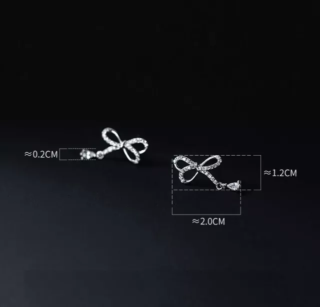 925 Sterling Silver & CZ Bow Crystal Open Ring Stud Earrings 2