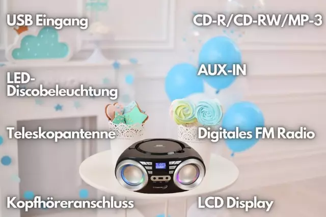 CD-Player CD-Radio Tragbares Kinder Radio Kompaktanlage Stereo Anlage Boombox 2