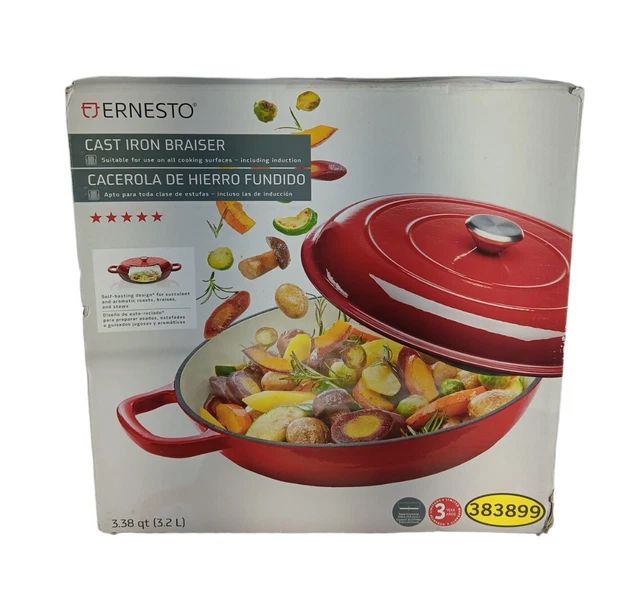 Ernesto Red Enamel Cast Iron 3.38 Quart Braiser Pan W/ Lid  Self Basting 383899