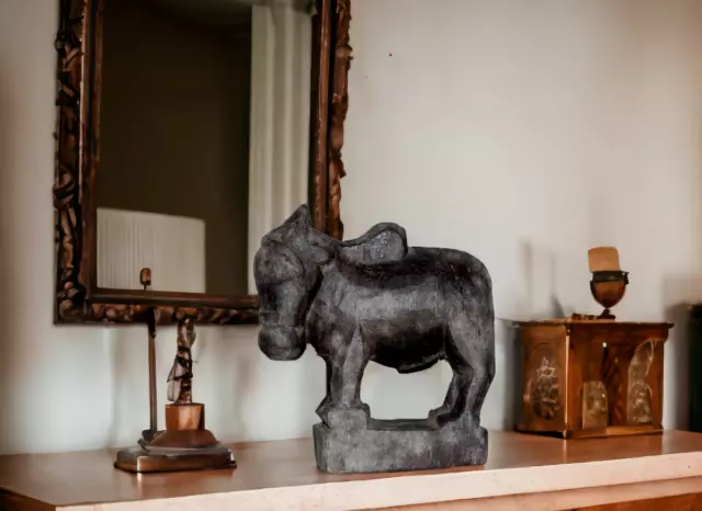 1920's Antique Bois Nandi , Vache, Veau Main Sculpté Vieux Figurine pour Home Et
