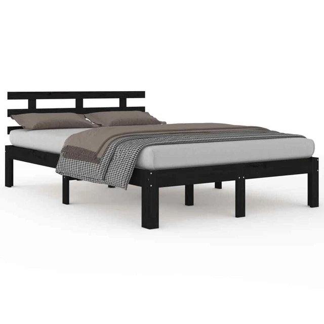 SOLID BLACK WOOD Bed Frame 200x200 cm, Sturdy Pine & Plywood Base £260.