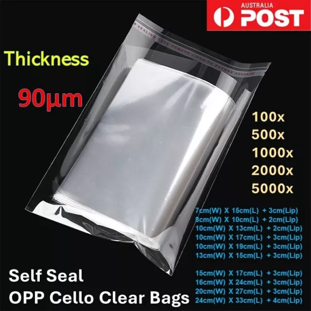 100x 3000x Cello Cellophane Resealable Self Seal Adhesive Clear Bags AU (Thick)