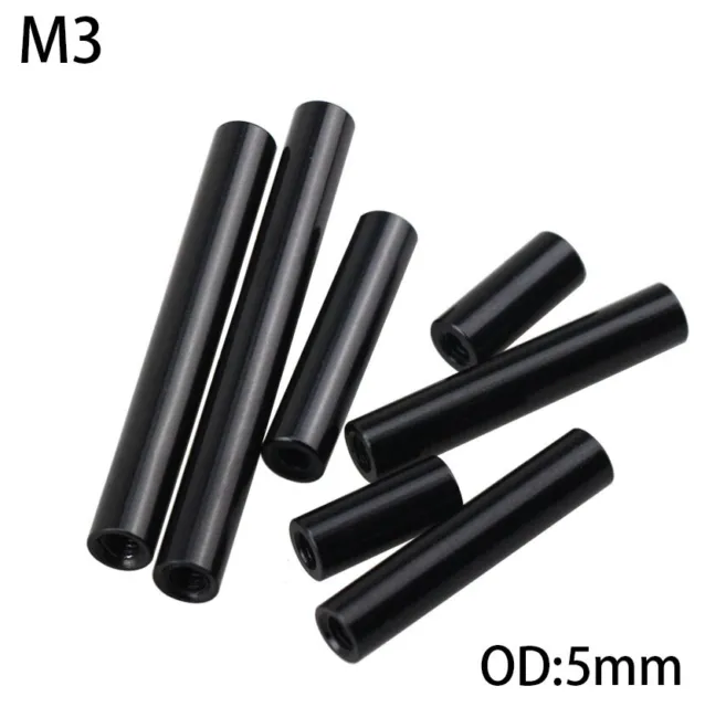 M3 Bright Black Aluminum Column Round Threaded Sleeve Stud Standoff Nut OD:5mm