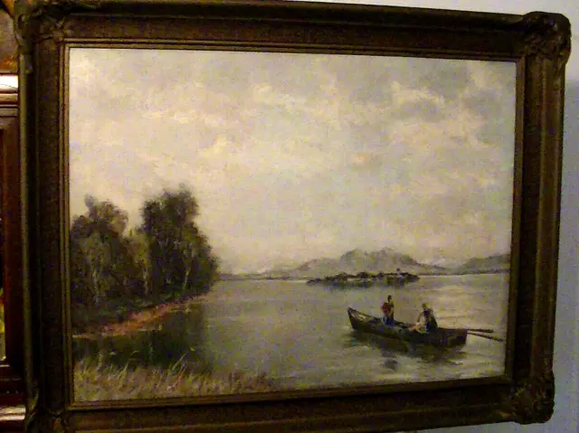 großes, altes Ölgemälde, Gemälde, 96 x 76 cm, Chiemsee Fraueninsel, um 1930 - 40