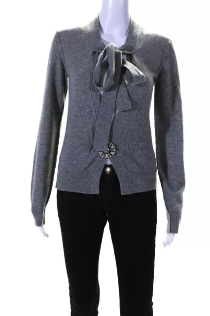 Dolce & Gabbana Womens Crystal Burst V Neck Cashmere Cardigan Sweater Gray IT 40