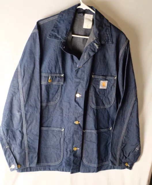 VTG 90S CARHARTT Coverall Denim Chore Coat Barn Jacket Workwear USA 42 ...
