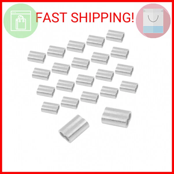 Auvotuis 25Pcs Aluminum Crimping Loop Sleeve, 1/4 Inch (6mm) Wire Rope Sleeve fo