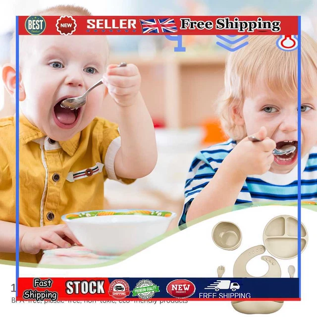 Juego de 5 platos de silicona para alimentación de bebés vajilla sin BPA (beige)