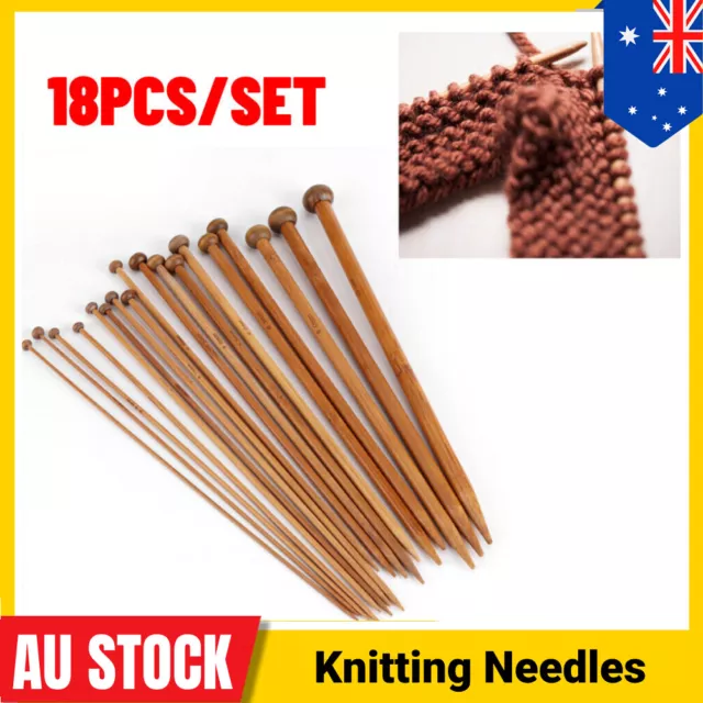 18Pcs/ Set 18sizes Bamboo Single Pointed Carbonized Knitting Needles 2mm to 10mm