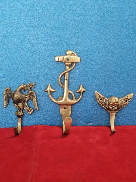 Vintage 3 Brass Anchor/Angel/Eagle Hooks Nautical Navy/Protection/Freedom.OBO
