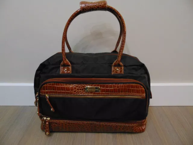 Samantha Brown Croco-Embossed Trim Drop Bottom Weekender Bag Black - 3 Pieces