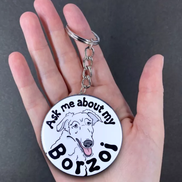 White Borzoi Keychain Ask Me About My Dog Key Ring Accessories Handmade 3