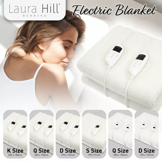 Laura Hill Heated Electric Blanket Fitted Fleece Underlay Winter Warmer Queen