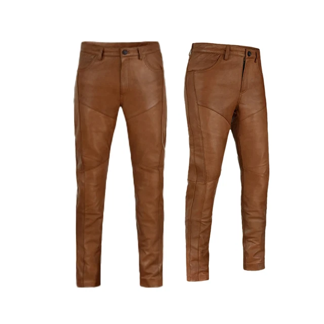 Pantaloni in vera pelle da uomo Pantaloni da motociclista marroni 100% vera...