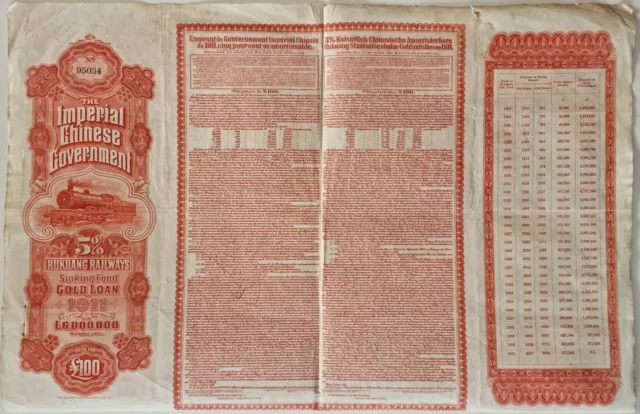 Imperial Chinese Government. 5% Hukuang Railways Emprunt Or Banque d'Indo-Chine 2