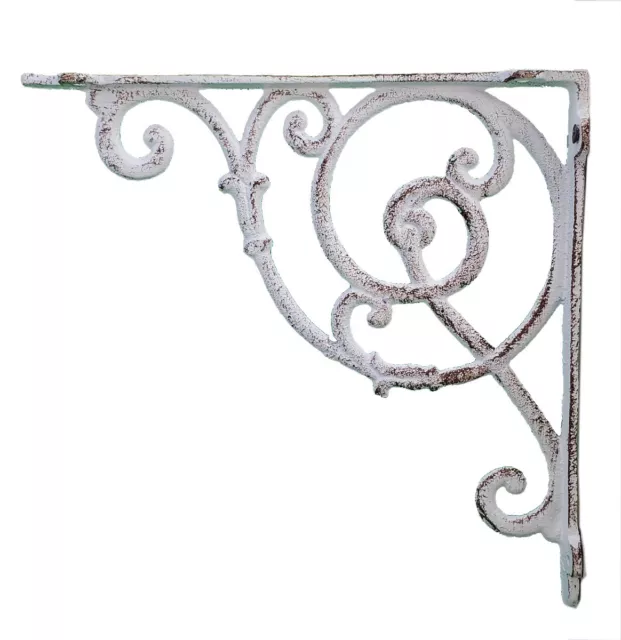 Wall Shelf Bracket Ornate Vine Distressed White Cast Iron Brace 10" Deep 2