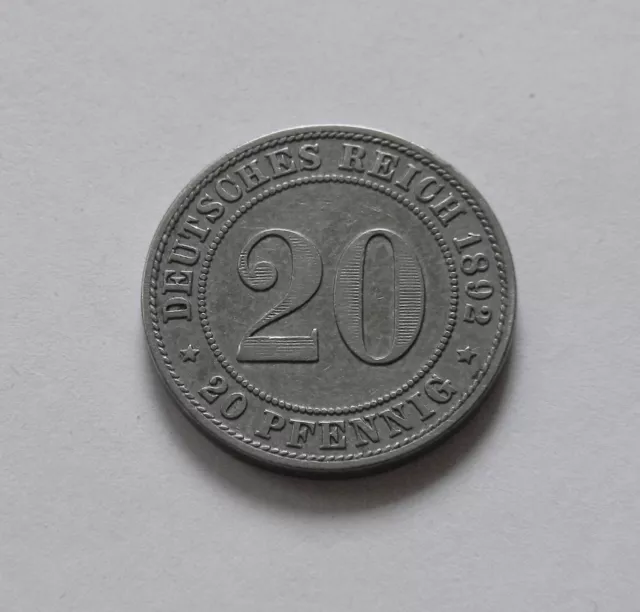 KAISERREICH: 20 Pfennig 1892 A, J. 14, sehr schön