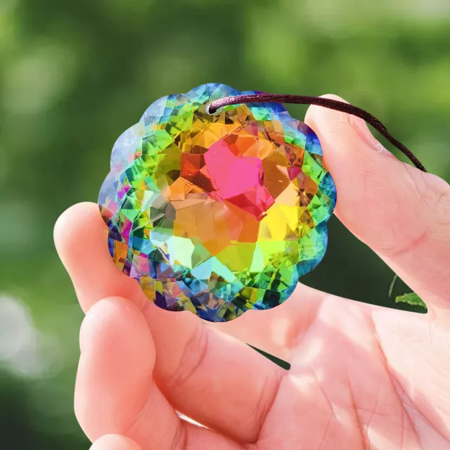 45MM AB Mandala Sunflower Crystal Aurora Suncatcher Glass Prism Chandelier Decor