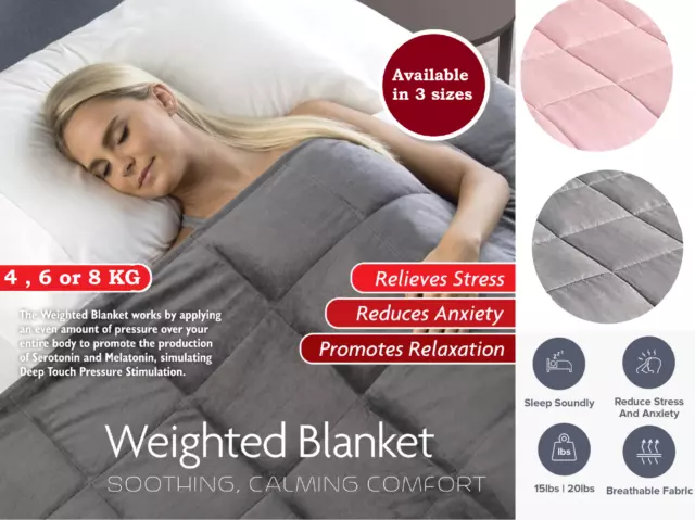 Weighted Blanket Sensory Sleep Therapy Anxiety Reduce Kids/Adults Improved Sleep