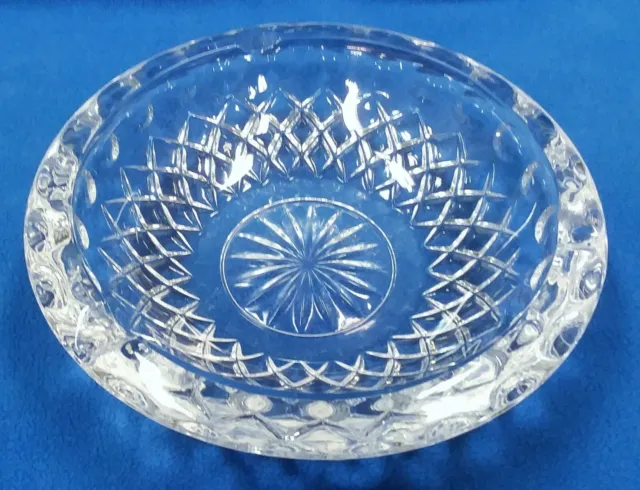 Large Cut Glass Ashtray 7.5" Round Heavy Daisy Flower Basket Design MCM Vtg