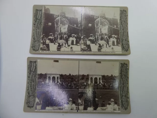 2 Antique Stereo Card Photographs Commonwealth Day Sydney