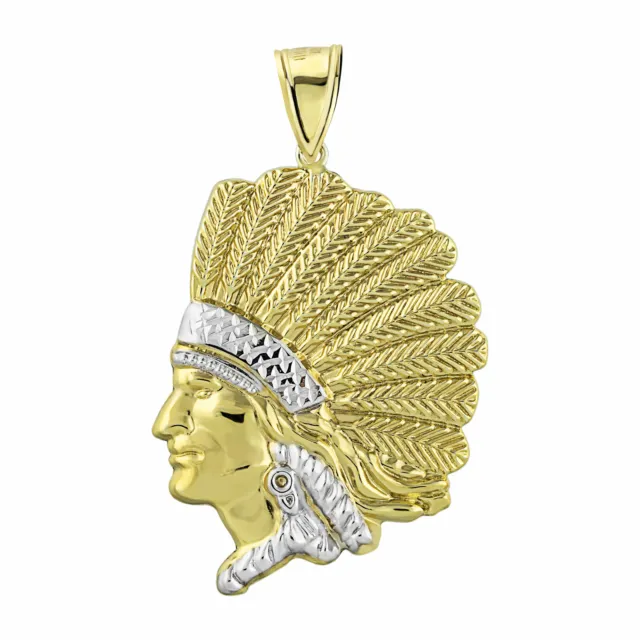 Native American Indian Chief Pendant Bonded 1/10th 10k Yellow White Gold