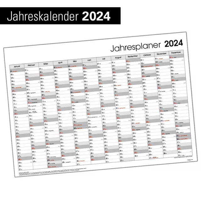 2024 XXL OFFICE Wall Calendar Wall Planner Annual Planner Calendar DIN A1 FOLDED Grey £5.14