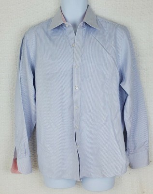 J Hilburn Dress Shirt Mens Size 16.5/32 Blue Flip Cuff Long Sleeve Cotton