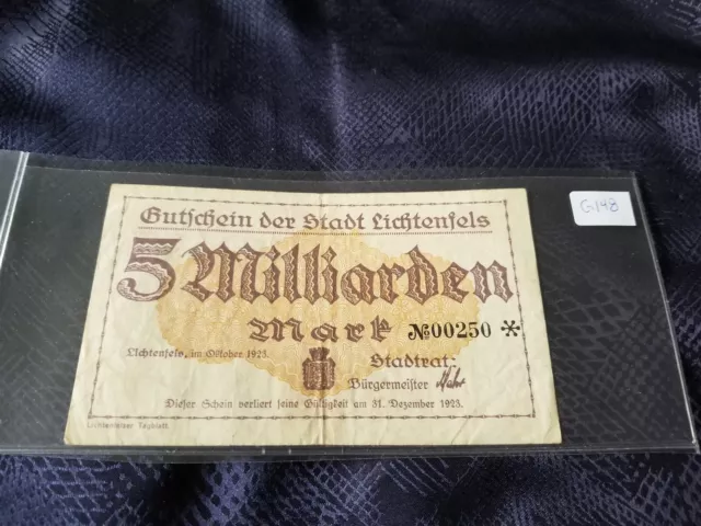 German Inflation Banknote - Lichtenfels 5 Milliarden Mark 1923 - G148