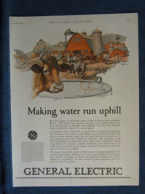 1926 GE General Electric Dairy Farm Scene  Electricity Supplies Water - Mag. Ad