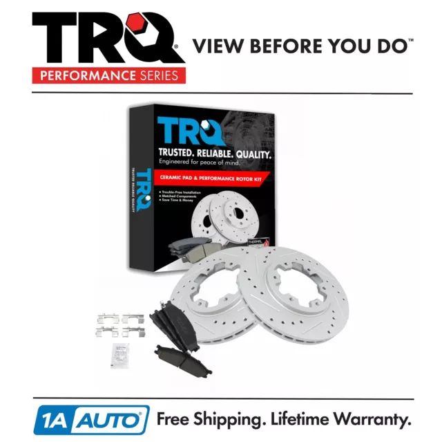 TRQ Brake Rotor Drilled & Slotted Coated & Ceramic Pad Front Set for Nissan