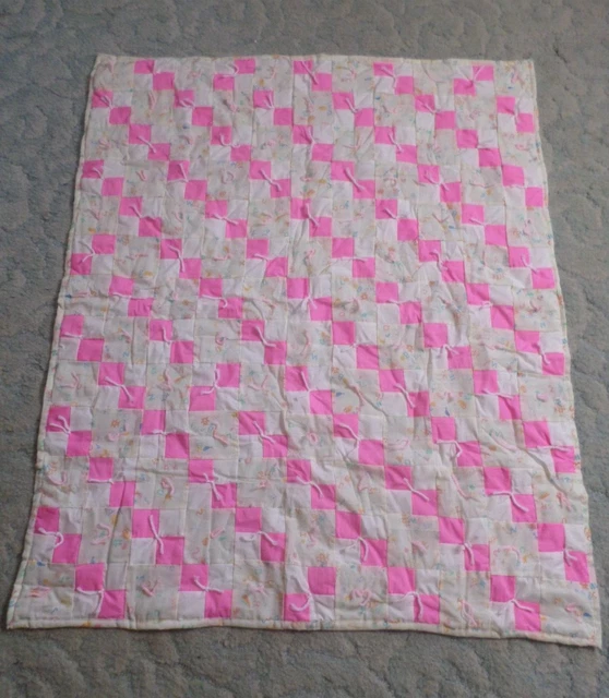 Colcha Patchwork Para Bebé Niña Hecha A Mano Nueva 37 X 44 Pulgadas