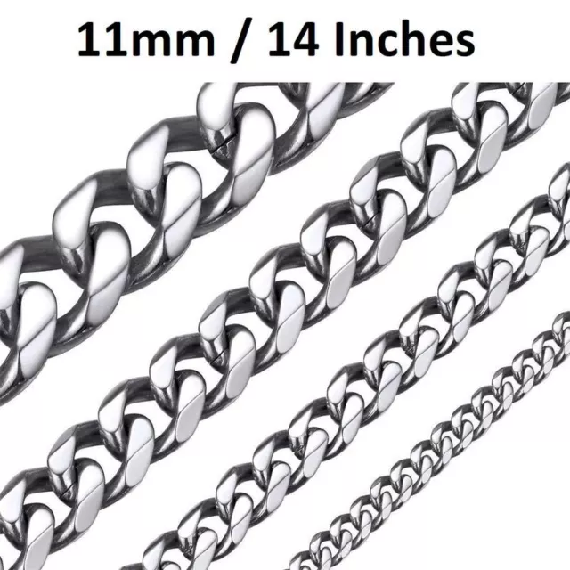 Silver 316L Stainless Steel 11Mm Wide 14 Inch Long Cuban Curb Chain Necklace