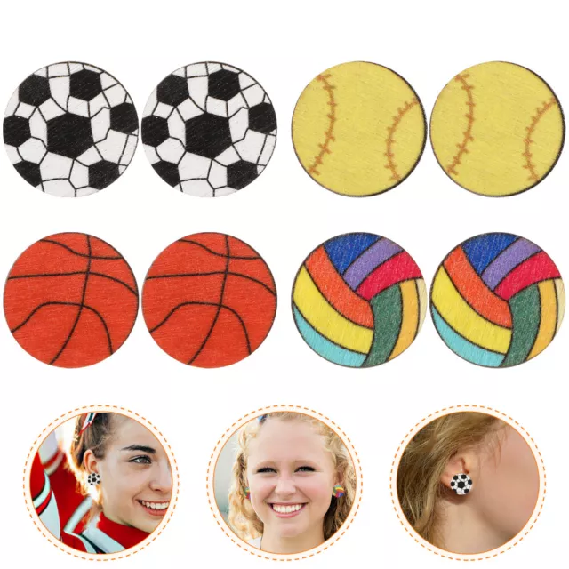 4 Pairs Lady Sport Earrings Stud for Women Miss Basketball Fashion