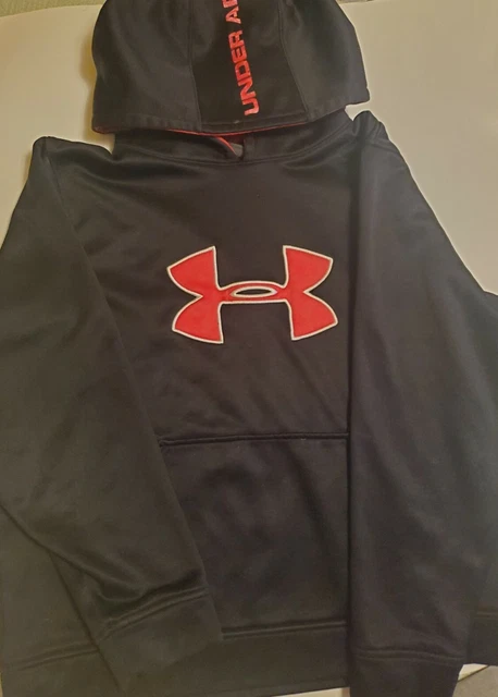 Under Armour Boys Hoodie Large Black Storm Loose Fit Ls 14-16 Excellent