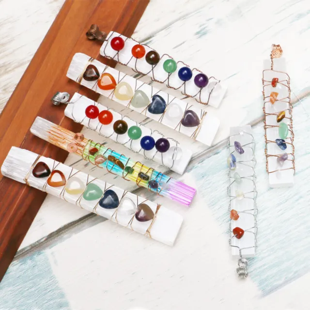 Chakra Healing Crystals Stones Beads Wire Wrapped Raw Selenite Stick Wand